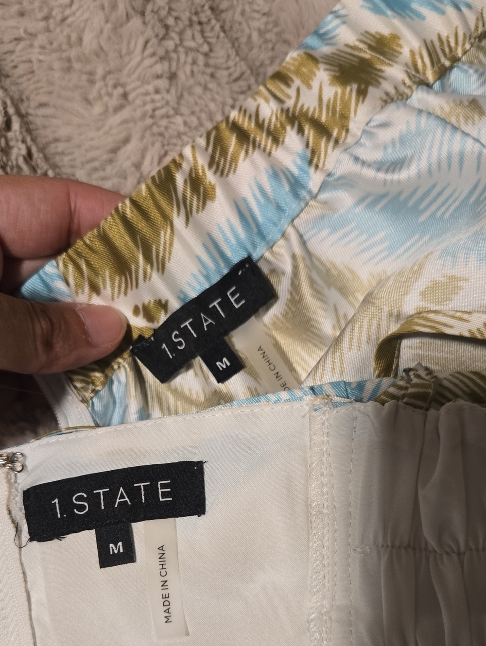 1 State Two-Piece Floral Crop Top & Skirt Set in Light Blue and Olive M - Picture 3 of 6